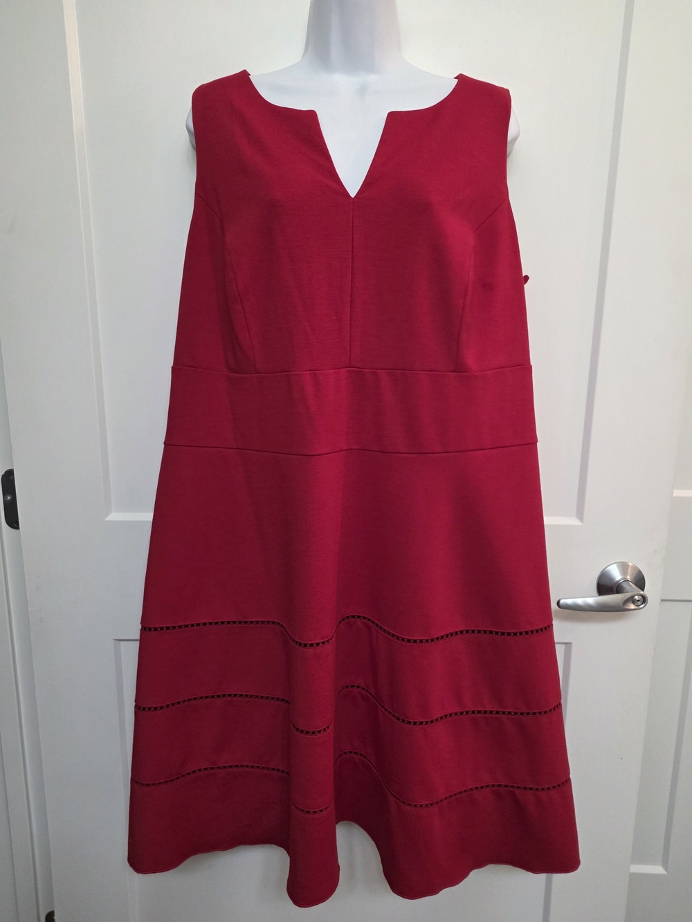 Sharagano Red A-Line Dress with Notch Neck - Picture 3 of 10